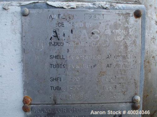 Used Atlas U Tube Heat Exchanger, approximately 119 square feet, horizontal. Carbon steel shell rated fv/150 psi at 300 deg F, (76) 3/4" diameter x 8' long carbon steel tubes rated fv/150 psi at 300 ...
