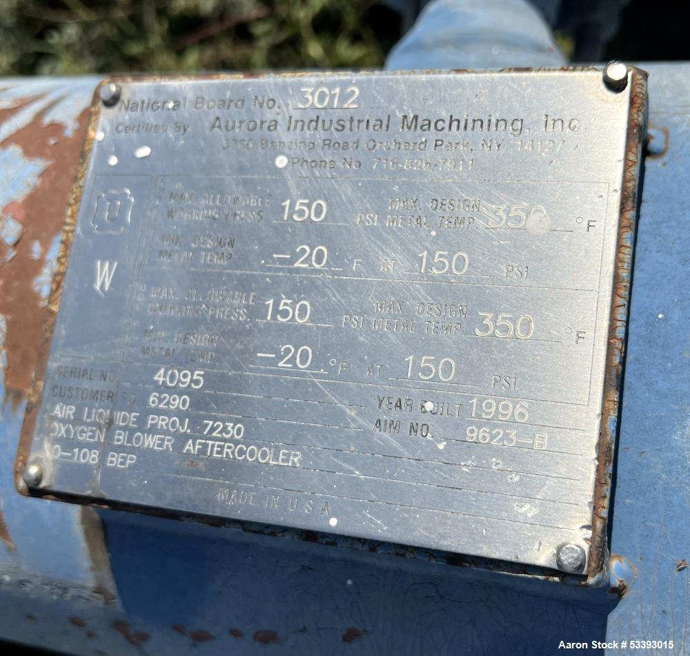 Used – Aurora Industrial Machining Horizontal Shell & Tube Heat Exchanger – 150 PSI, Carbon Steel