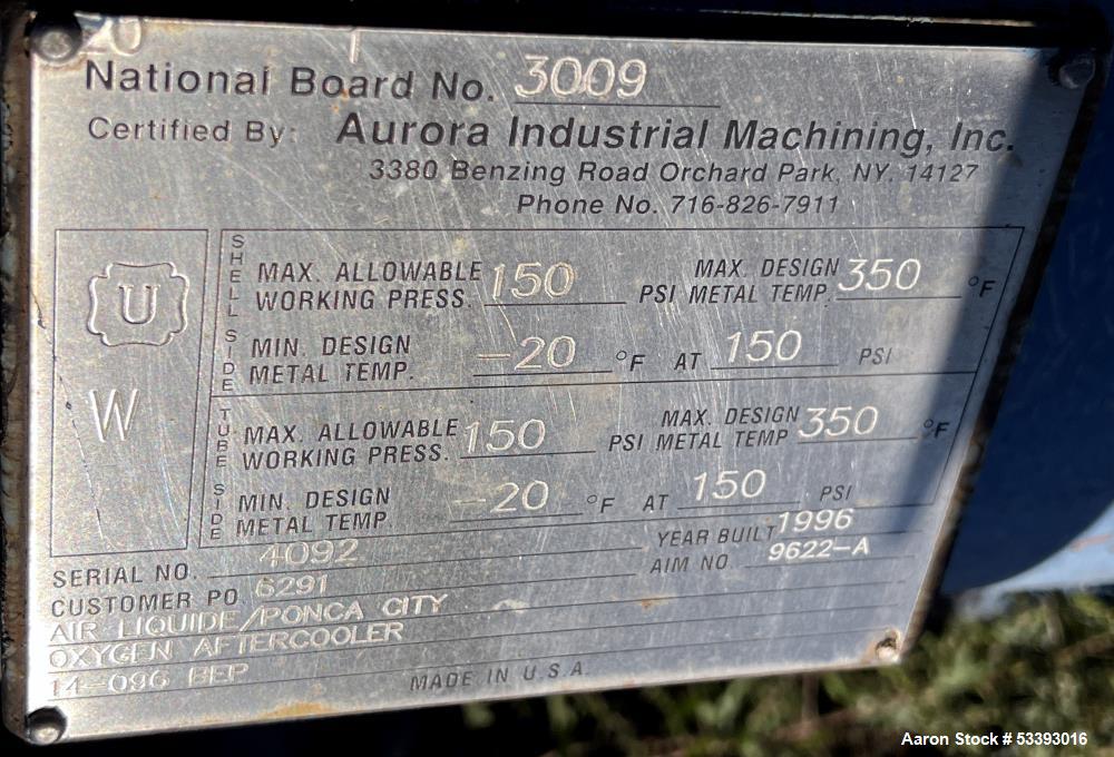 Used Aurora Industrial Machining Horizontal Carbon Steel Shell & Tube Heat Exchanger
