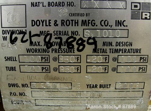 Used Doyle and Roth U Tube Heat Exchanger, approximately 25 square feet, horizontal. Carbon steel shell rated 100 psi at 350 deg F. (32) 3/4" diameter x 4' long carbon steel tubes rated 100 psi at 35...