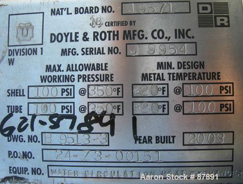 Used Doyle and Roth 4 Pass U Tube Heat Exchanger, approximately 44 square feet, horizontal. Carbon steel shell rated 100 psi at 350 deg F. (30) 3/4" diameter x 4' long carbon steel tubes rated 100 ps...