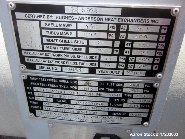 Unused- Hughes-Anderson 4 Pass Shell & Tube Heat Exchanger