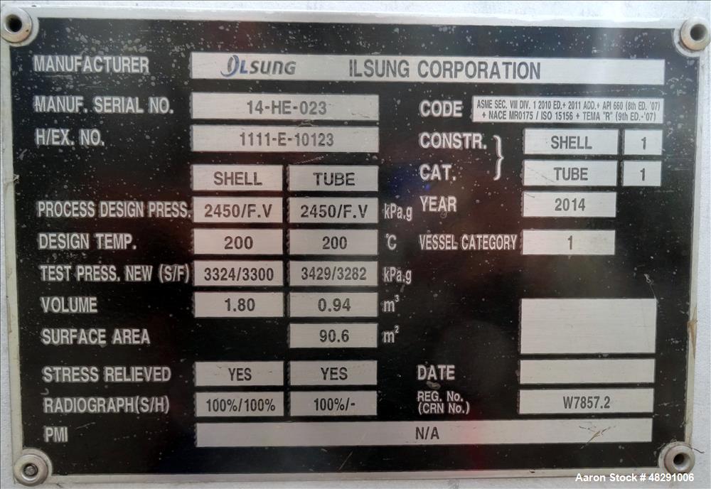 Unused- Ilsung Corporation 8 Pass Shell & Tube Heat Exchanger