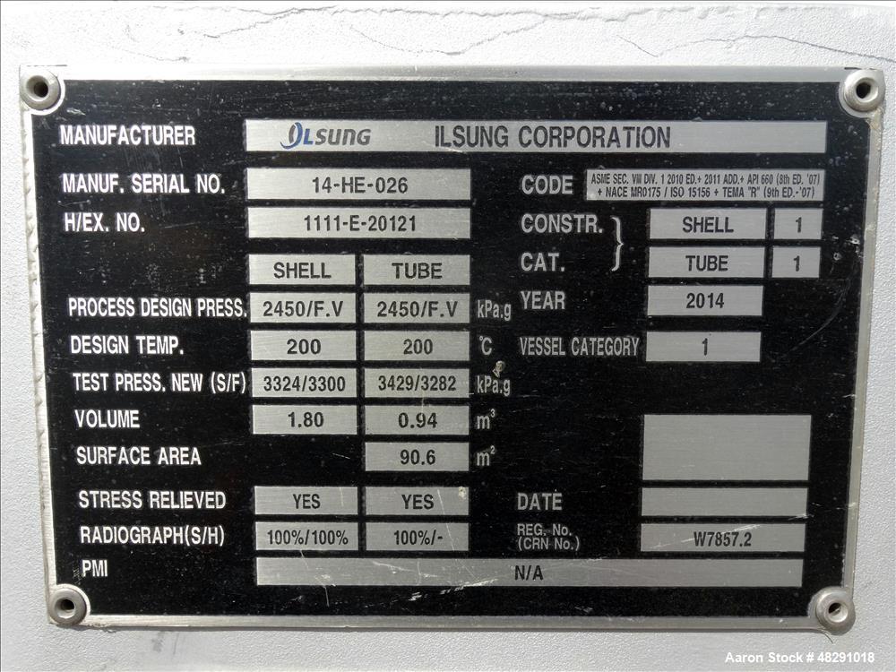 Unused- Ilsung Corporation 8 Pass Shell & Tube Heat Exchanger, Approximate 975 S