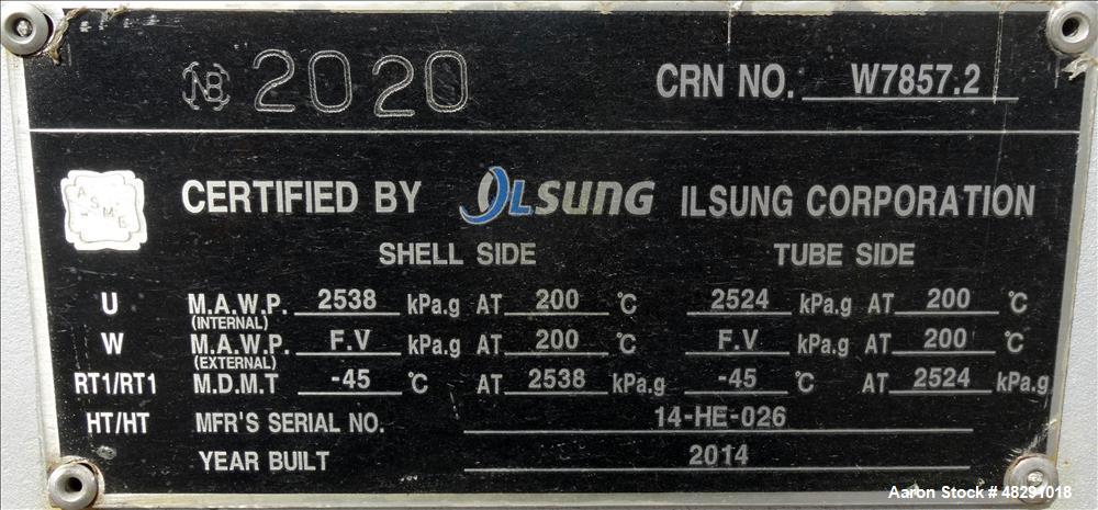 Unused- Ilsung Corporation 8 Pass Shell & Tube Heat Exchanger, Approximate 975 S