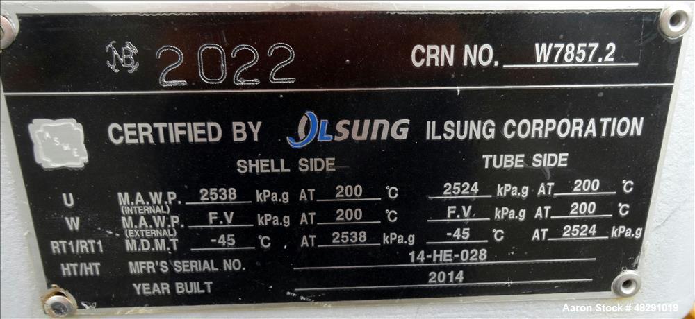 Unused- Ilsung Corporation 8 Pass Shell & Tube Heat Exchanger, Approximate 975 S