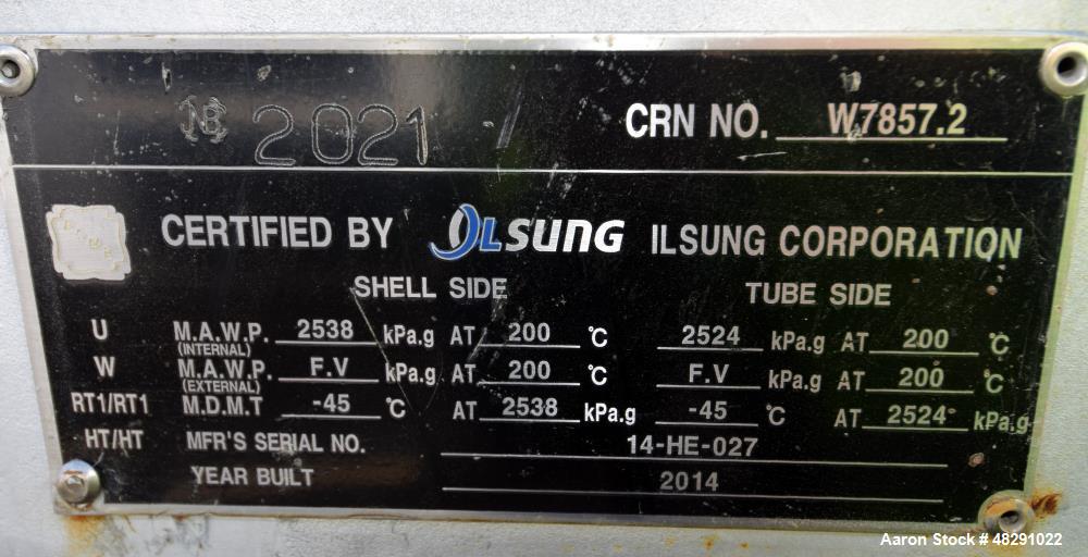 Unused- Ilsung Corporation 8 Pass Shell & Tube Heat Exchanger, Approximate 975 S