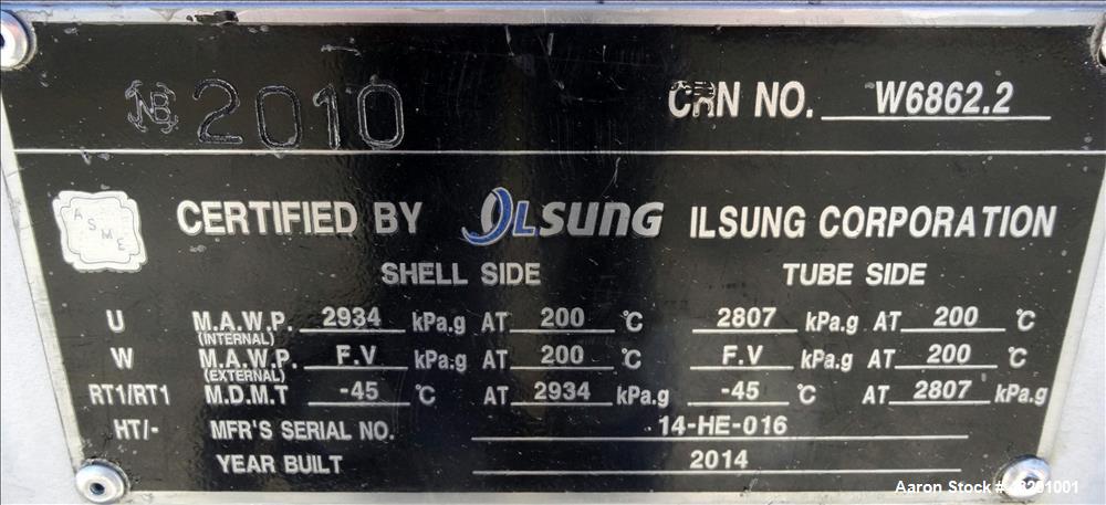 Unused- Ilsung Corporation U Tube Shell & Tube Heat Exchanger, Approximate 353 S