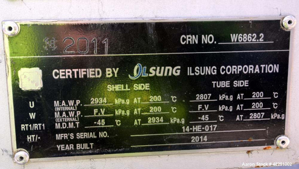 Unused- Ilsung Corporation U Tube Shell & Tube Heat Exchanger, Approximate 353 Square Feet, Tema Type AEU, Carbon Steel, Horizontal. Shell rated 425psi/Full Vacuum at 392 degrees F., (80) 3/4" diamet...