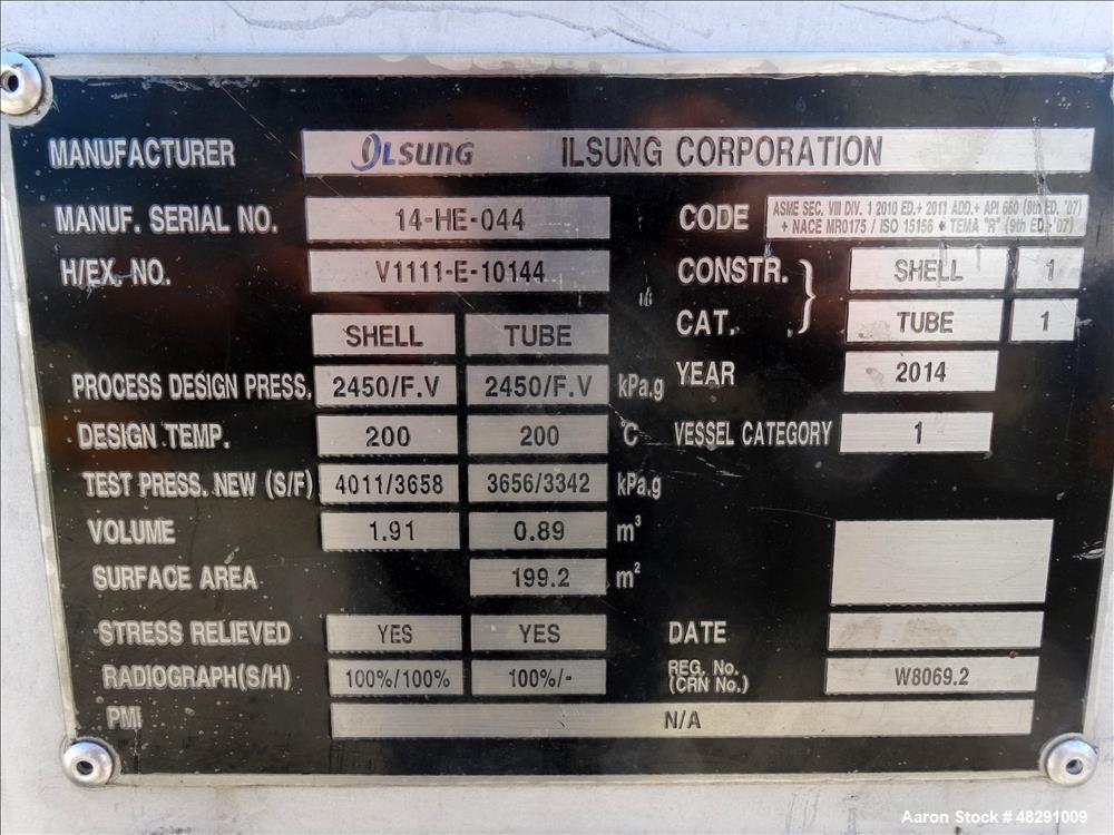 Unused- Ilsung Corporation 4 Pass U Tube Shell & Tube Heat Exchanger, Approximat