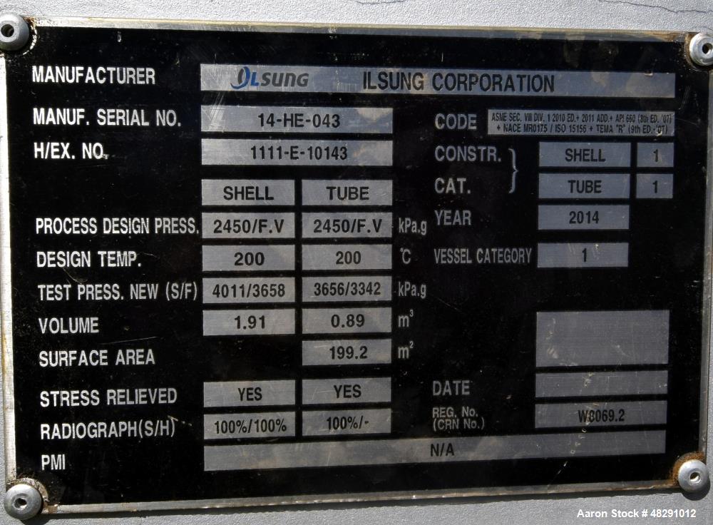 Unused- Ilsung Corporation 4 Pass U Tube Shell & Tube Heat Exchanger, Approximat