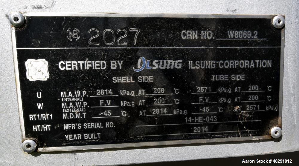 Unused- Ilsung Corporation 4 Pass U Tube Shell & Tube Heat Exchanger, Approximat