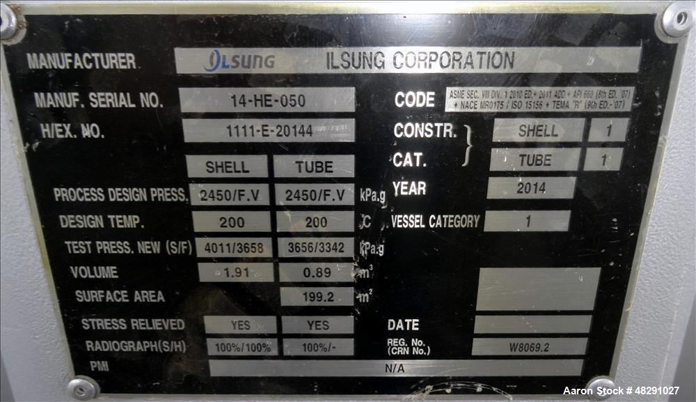 Unused- Ilsung Corporation 4 Pass U Tube Shell & Tube Heat Exchanger, Approximat