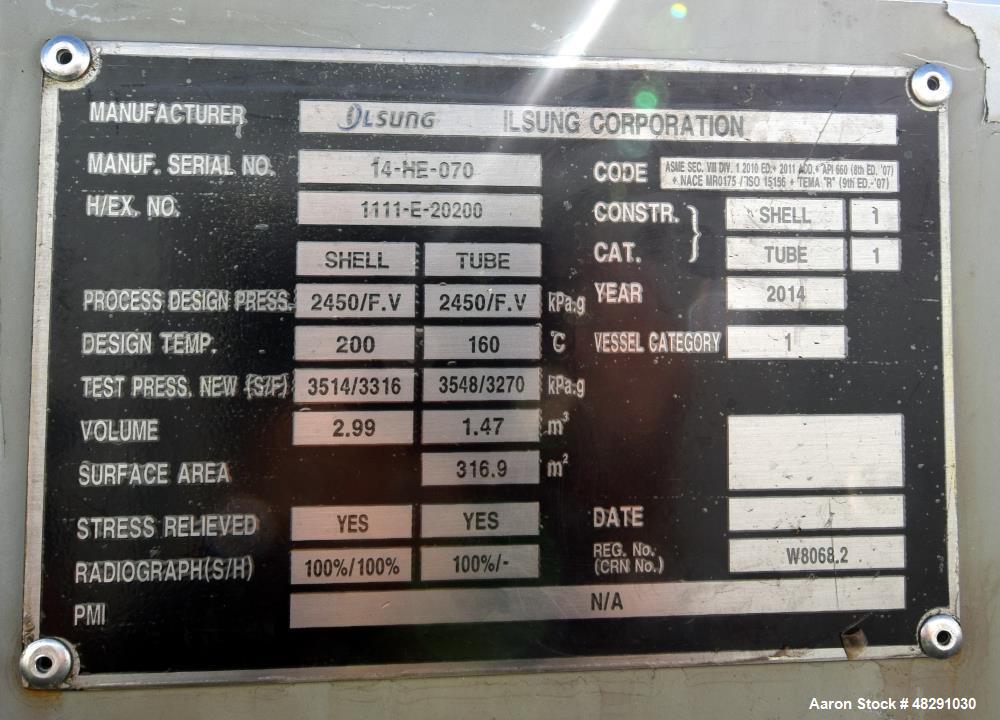 Unused- Ilsung Corporation 4 Pass U Tube Shell & Tube Heat Exchanger, Approximat