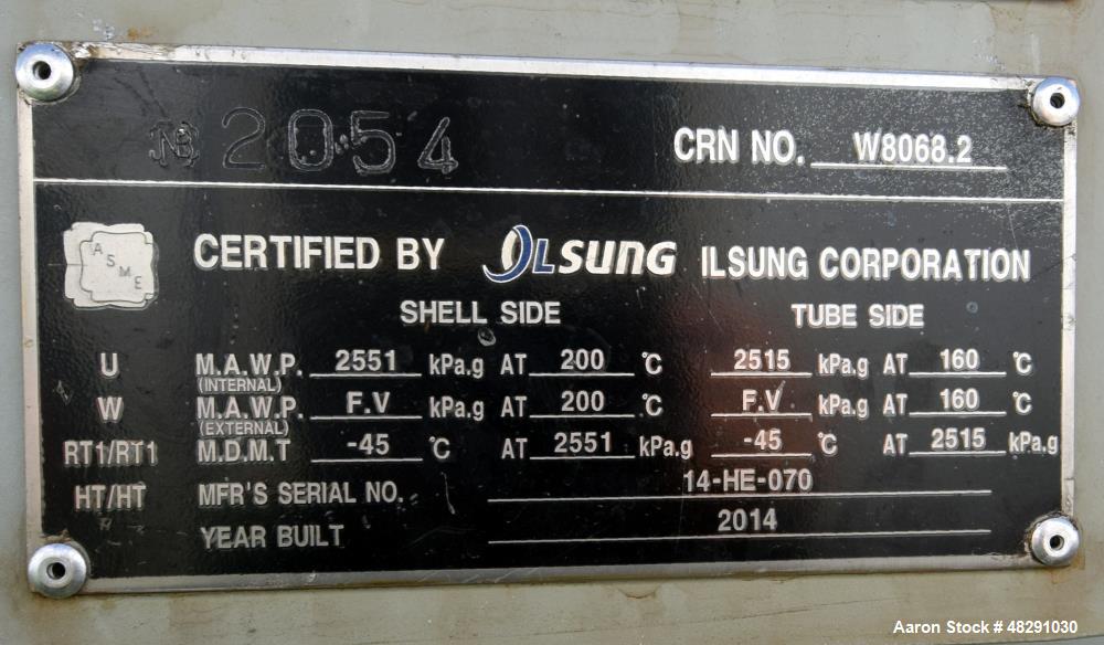 Unused- Ilsung Corporation 4 Pass U Tube Shell & Tube Heat Exchanger, Approximat