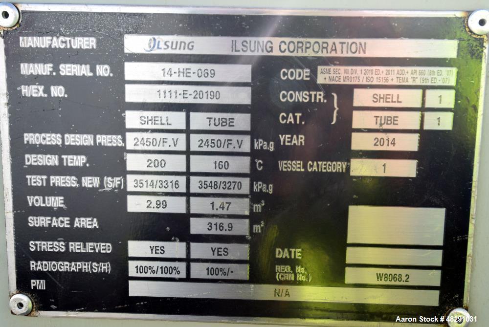 Unused (4) Pass U-Tube Shell & Tube Heat Exchanger – 3409 Sq. Ft., AEU, Carbon Steel | Industrial
