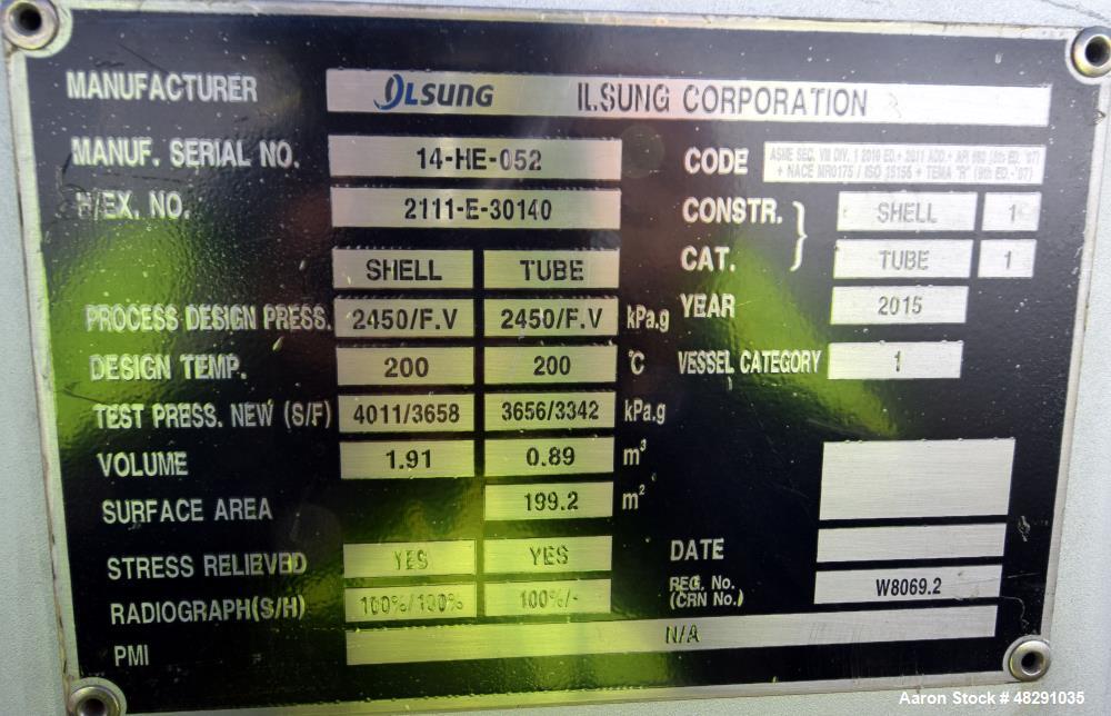 Unused- Ilsung Corporation 4 Pass U Tube Shell & Tube Heat Exchanger, Approximat