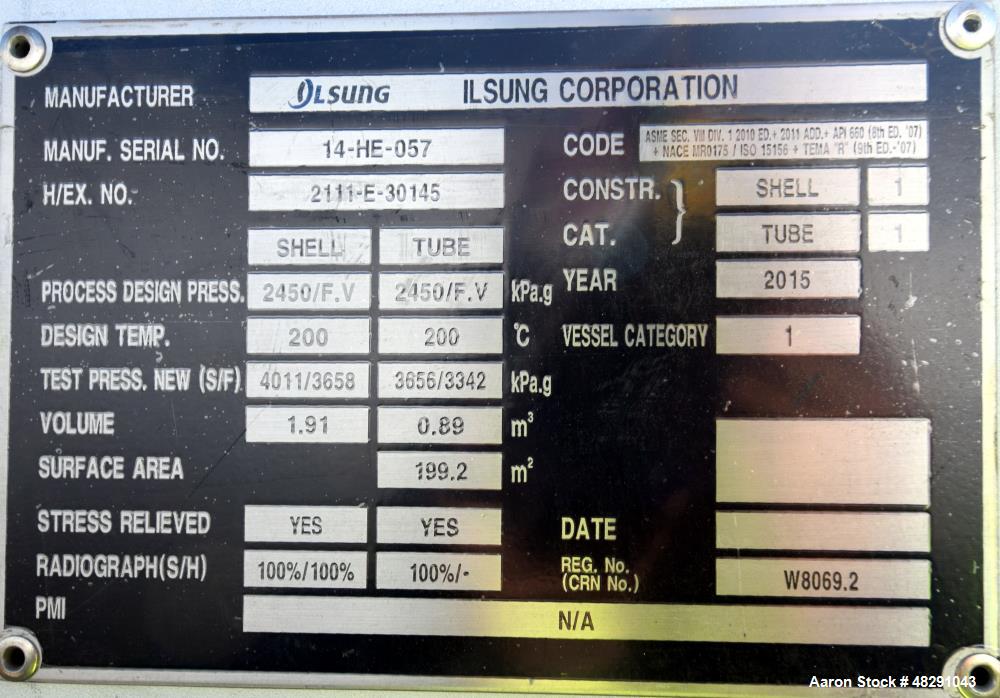 Unused- 4 Pass U Tube Shell & Tube Heat Exchanger