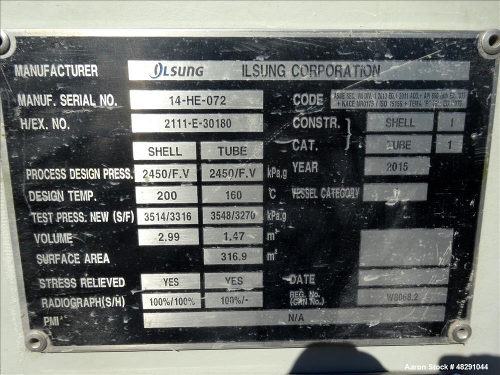 Used  3,409 Sq. Ft., Carbon Steel 4-Pass U-Tube Shell & Tube Heat Exchanger – Industrial