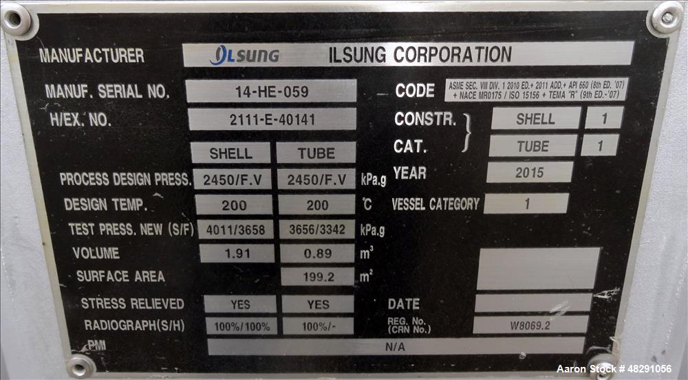 Unused 4-Pass U-Tube Shell & Tube Heat Exchanger – 2,140 Sq. Ft., Carbon Steel