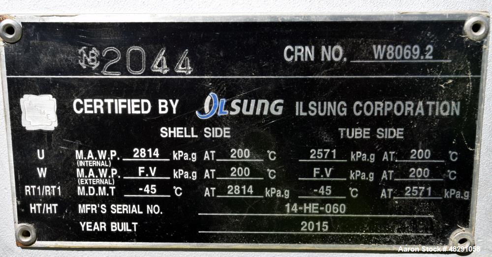 Unused- Ilsung Corporation 4 Pass U Tube Shell & Tube Heat Exchanger, Approximat