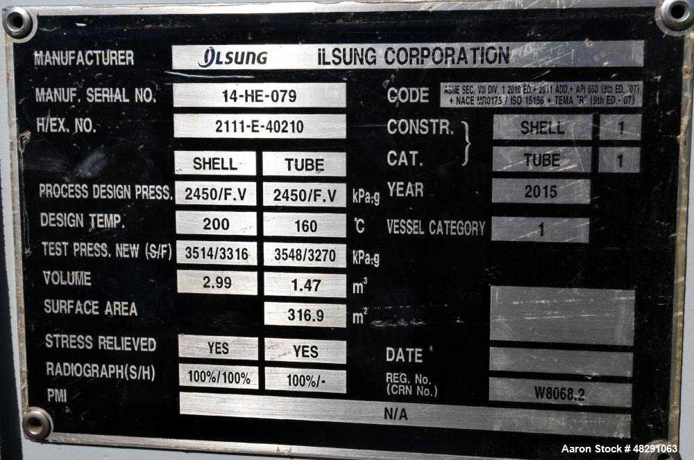 Unused- 4 Pass U Tube Shell & Tube Heat Exchanger