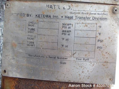 Used- Ketema U Tube Shell & Tube Heat Exchanger, 76.6 Square Feet. Carbon steel tubes, tube sheet, bonnet and shell. (70) .7...