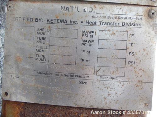 Used Ketema U Tube Shell & Tube Heat Exchanger, 76.6 Square Feet. Carbon steel tubes, tube sheet, bonnet and shell. (70) .75" Diameter x 6' long U tubes rated 150 psi at 375 degrees F. Shell rated 25...