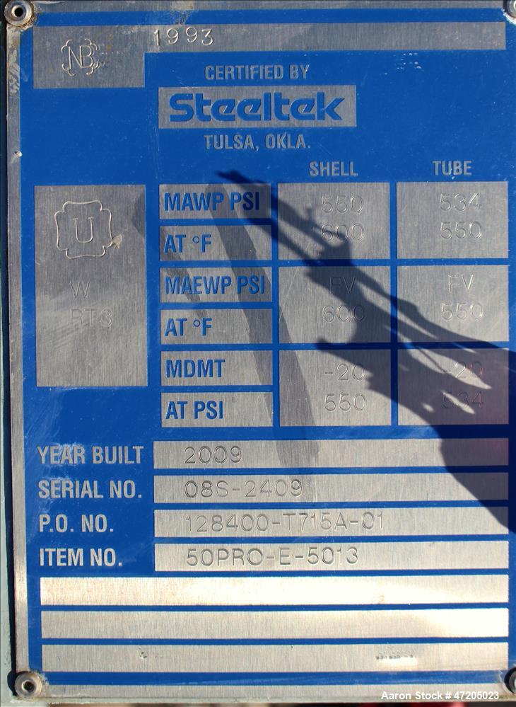 Unused- SteelTek "U" Tube Heat Exchanger, Approximate 250 Square Foot, Horizonta