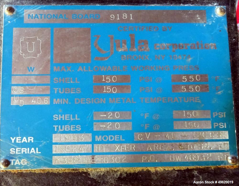 Used Yula U Tube Heat Exchanger, 486 Square Feet, Model CV-4L-120CS, Horizontal