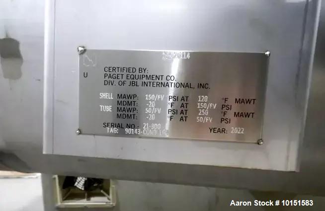 Used Paget 316L Stainless Steel Shell & Tube Heat Exchanger – 564 Sq. Ft., 150 PSI (2022)