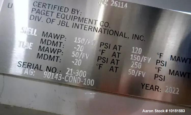 Used Paget 316L Stainless Steel Shell & Tube Heat Exchanger – 564 Sq. Ft., 150 PSI (2022)