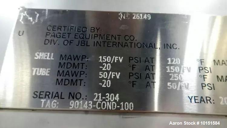 Used Paget 316L Stainless Steel Shell & Tube Heat Exchanger – 564 Sq. Ft., Horizontal