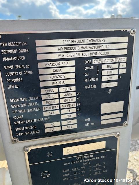 Unused Wuxi Duplex 2205 Horizontal U-Tube Heat Exchanger – 333 Sq. Ft., 7.9 MMBTU/Hr (2023)