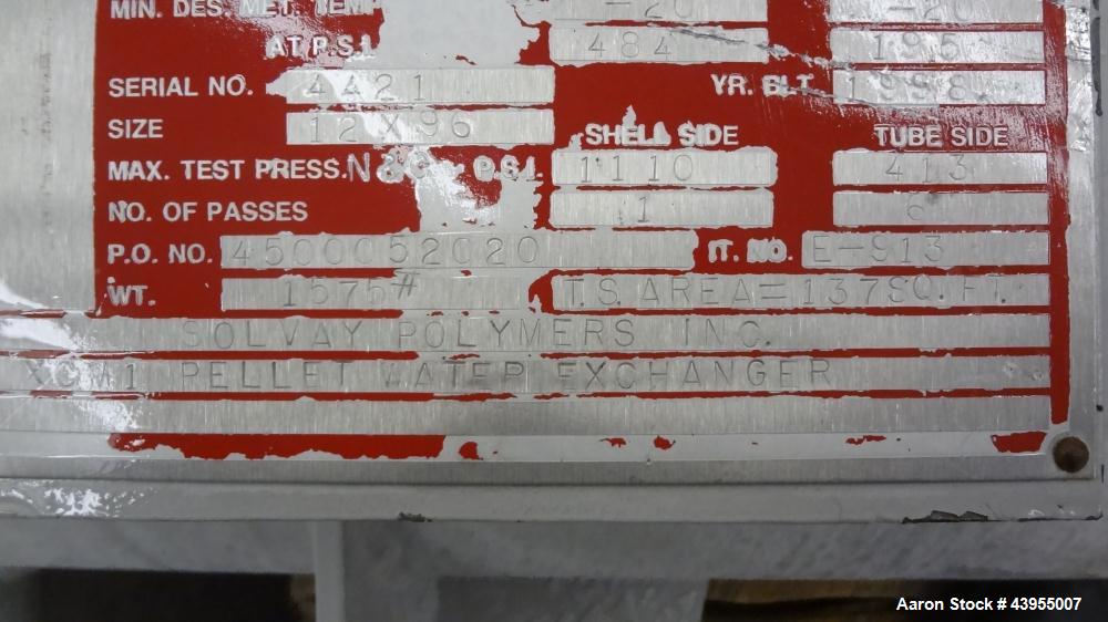 Used Exchanger Repair Service Multiple Pass Shell And Tube Heat Exchanger, 144 Square Feet, Horizontal. Carbon steel shell rated 484 psi at -20 to 400 degrees F. (92) 3/4" Diameter 316 stainless stee...