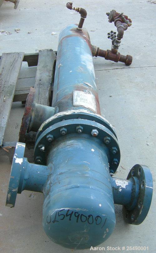 Used ITT Standard 2 Pass U Tube Heat Exchanger, 32 square feet, model 08048, type B-300S, horizontal. Carbon steel shell rated 150 psi at 375 deg.f., (22) 3/4" diameter x 4' long 316 stainless steel ...