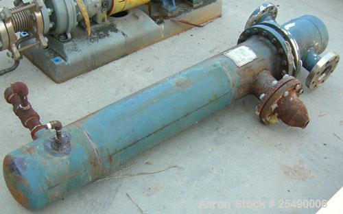 Used ITT Standard 2 Pass U Tube Heat Exchanger, 32 square feet, model 08048, type B-300S, horizontal. Carbon steel shell rated 150 psi at 375 deg.f., (22) 3/4" diameter x 4' long 316 stainless steel ...
