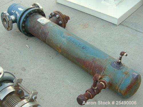 Used ITT Standard 2 Pass U Tube Heat Exchanger, 32 square feet, model 08048, type B-300S, horizontal. Carbon steel shell rated 150 psi at 375 deg.f., (22) 3/4" diameter x 4' long 316 stainless steel ...