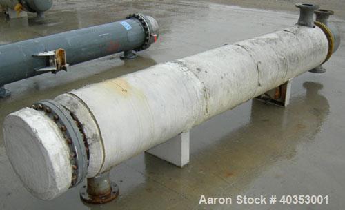 Used Ketema shell and tube heat exchanger, type 1-V-2(BEM), 622 square feet, horizontal. Carbon steel shell, 304 stainless steel tubes, 316 stainless steel heads. (322) tubes X 5/8" diameter x 10'-4"...