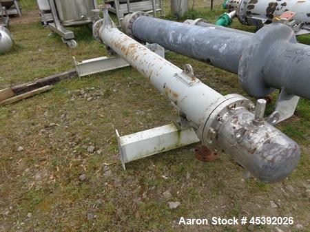 Used Shell & Tube Heat Exchanger, Approximate 48 Square Feet (4.5 Square Meter). Stainless steel shell approximate 240mm diameter x 2430mm long rated 10.6 bar. (30) 20mm Diameter x 2430mm long stainl...