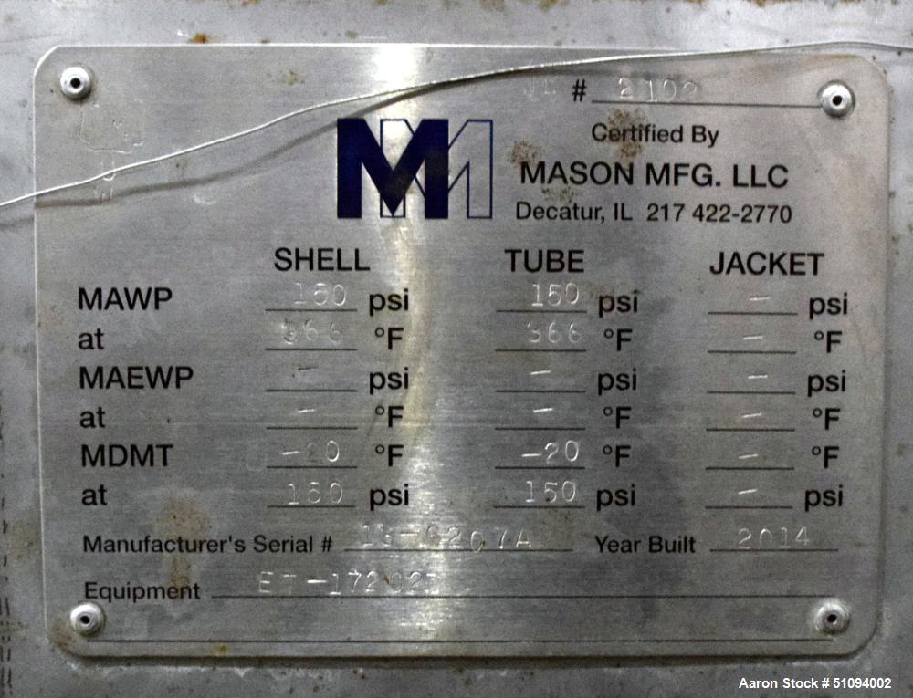 Used- Mason Manufacturing 4 Pass Shell & Tube Heat Exchanger