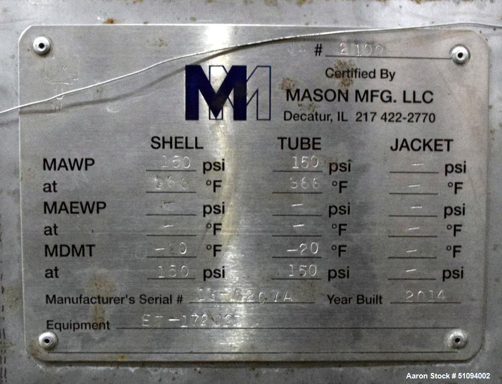 Used Mason Manufacturing 4 Pass Shell & Tube Heat Exchanger