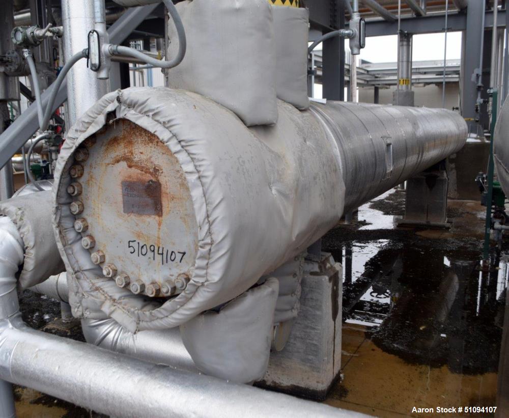 Used J.F.D. Tube & Coil Products 4 Pass U Tube Shell & Tube Heat Exchanger, Approximate 496 Square Feet, Horizontal. Carbon steel shell rated 825 psi at -15 to 750 degrees F., (96) 1" diameter x 20' ...