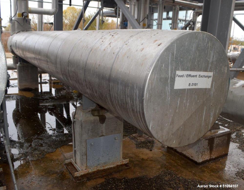 Used J.F.D. Tube & Coil Products 4 Pass U Tube Shell & Tube Heat Exchanger, Approximate 496 Square Feet, Horizontal. Carbon steel shell rated 825 psi at -15 to 750 degrees F., (96) 1" diameter x 20' ...