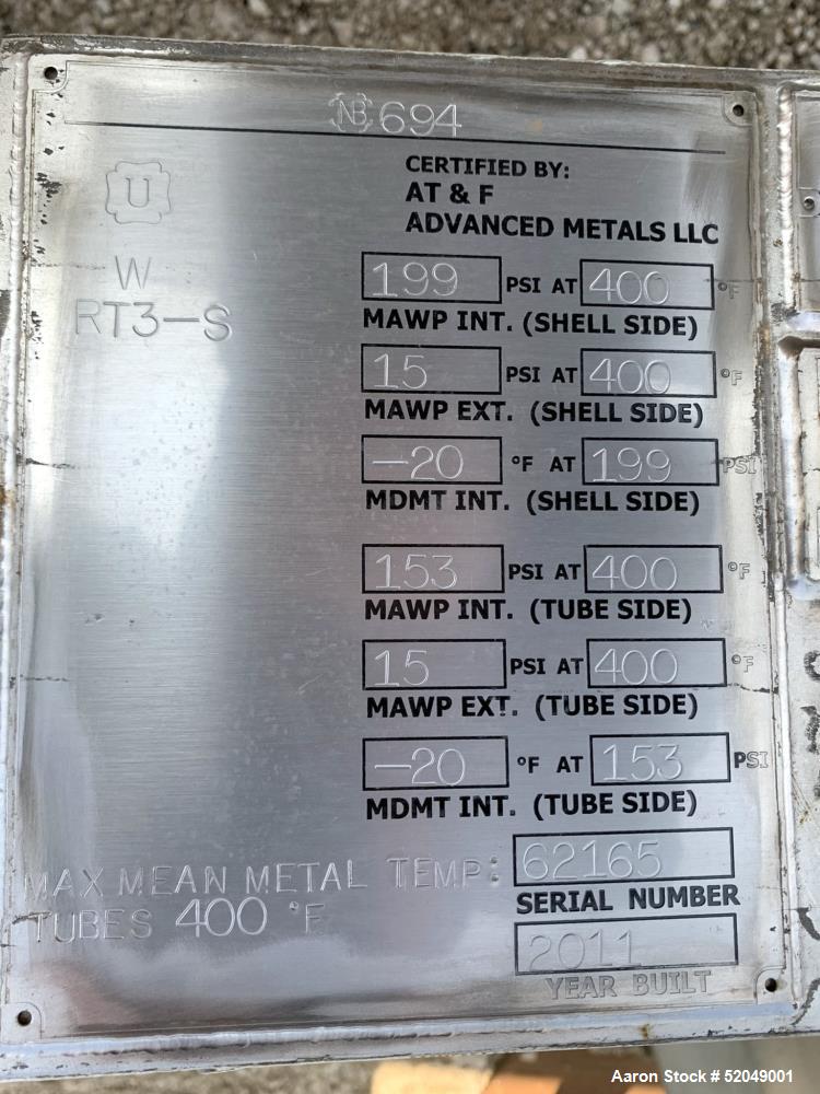 INSTALLED and UNUSED-A.T. & F. Advanced Metals Shell & Tube Heat Exchanger, 524 