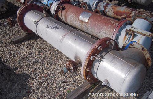 Used Shell And Tube Heat Exchanger, approximately 88 square feet. Stainless steel shell rated 60 psi, (90) 3/4" diameter stainless steel tubes rated 60 psi. Canadian stamped.