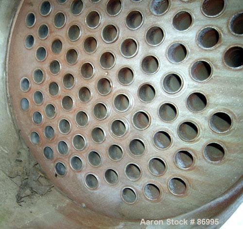 Used Shell And Tube Heat Exchanger, approximately 88 square feet. Stainless steel shell rated 60 psi, (90) 3/4" diameter stainless steel tubes rated 60 psi. Canadian stamped.