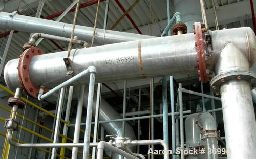 Used Shell And Tube Heat Exchanger, approximately 88 square feet. Stainless steel shell rated 60 psi, (90) 3/4" diameter stainless steel tubes rated 60 psi. Canadian stamped.