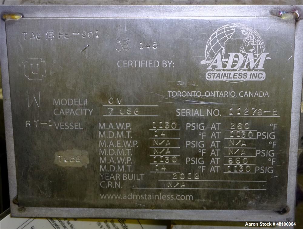 Used ADM Stainless Inc. Heat Exchanger, Model CV.