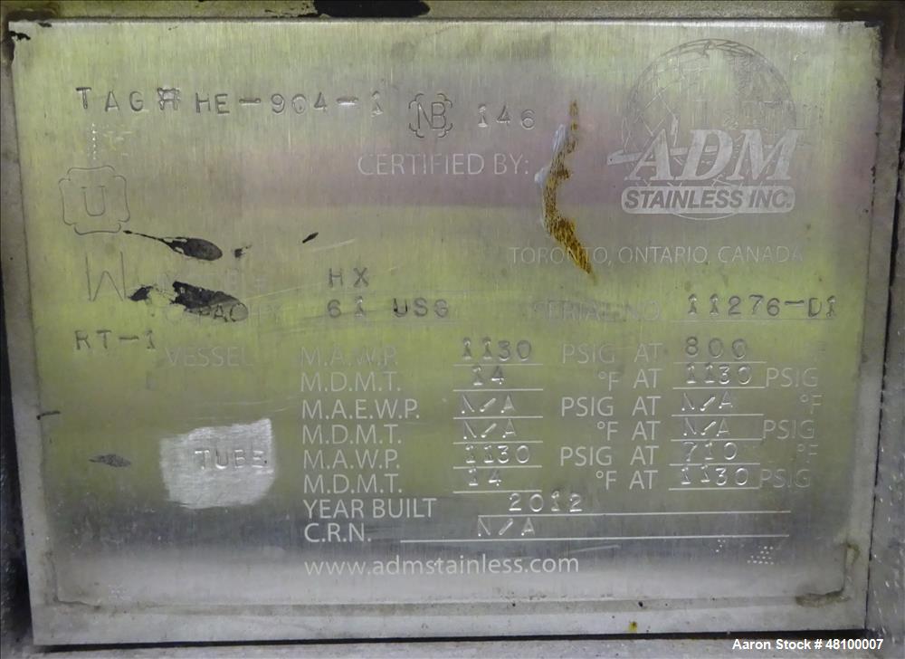 Used ADM Stainless Inc. Heat Exchanger, Model HX.